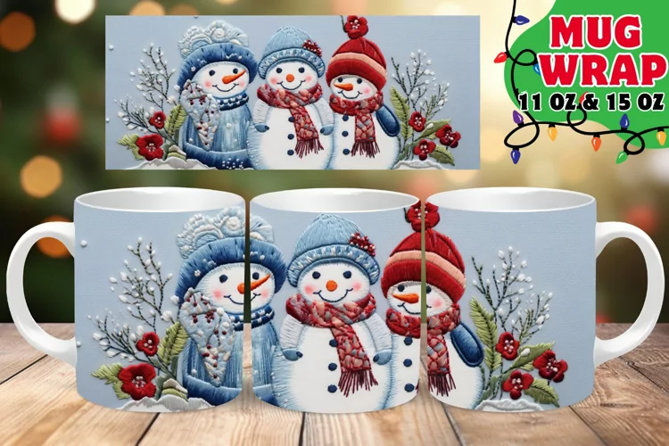 Christmas Snowman 3D Embroidered Splendor 15oz Mug