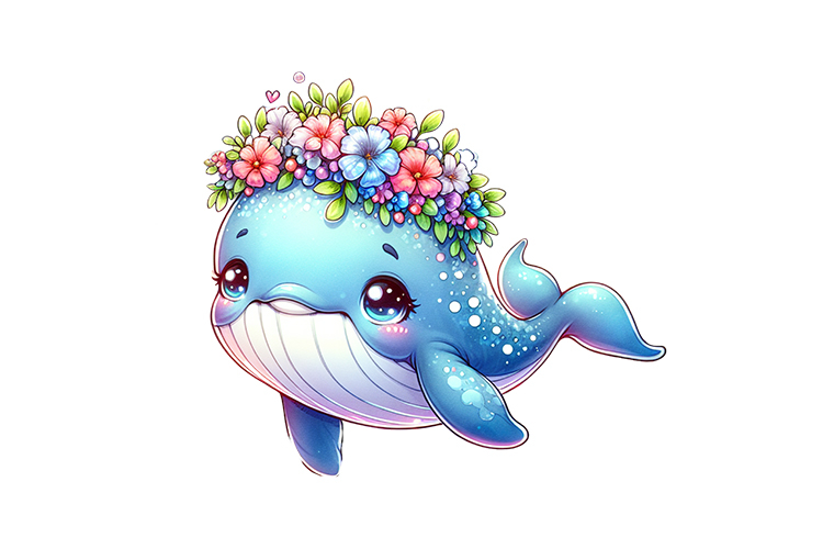 Cute Whale Clipart - PNG File
