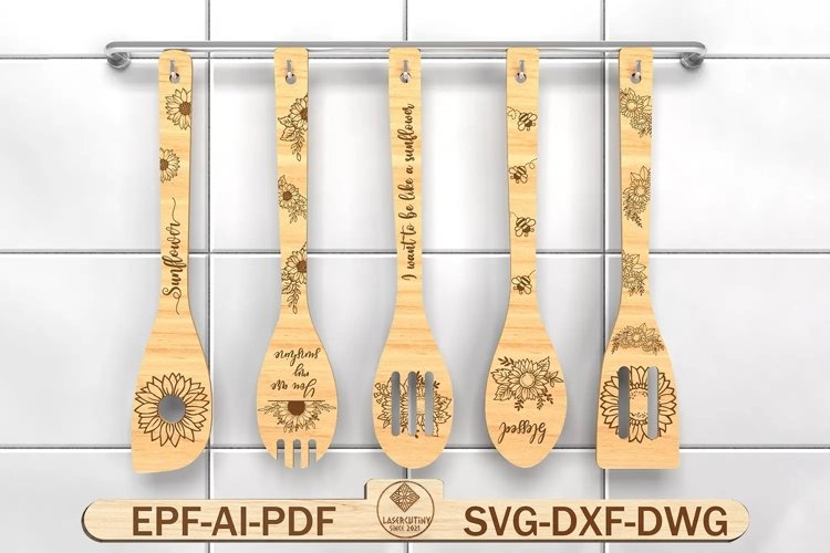 Sunflower Wooden Spoons Svg, Sunflower lovers Svg example image 1