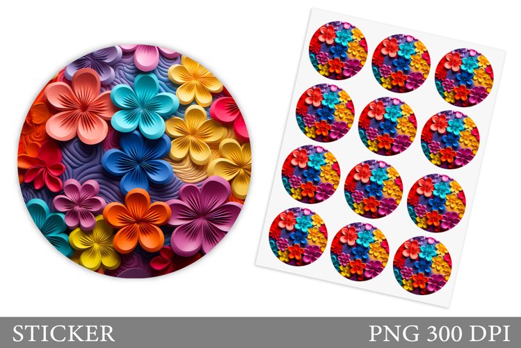 3D Flowers Sticker Design. Round Sticker Flowers example image 1