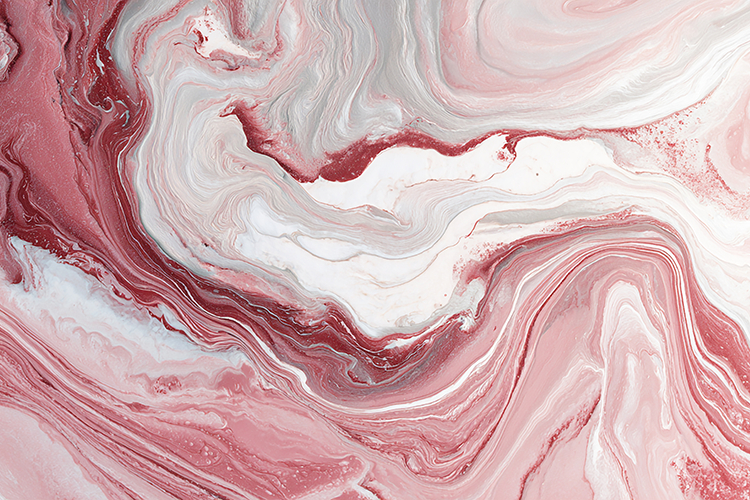 Painting with swirling patterns of pink, white, and red hues