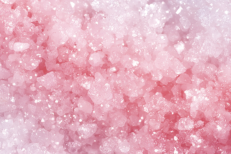 Pink Himalayan salt crystals with a textured background
