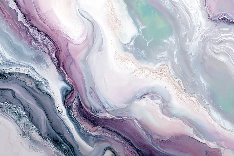 A marbler with swirling purple, pink, and white