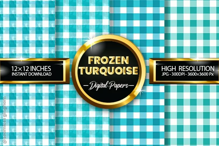 Frozen Turquoise Gingham Digital Papers 04 Variations