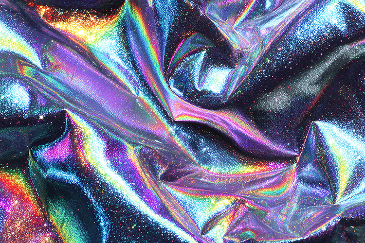 Iridescent fabric with holographic effects