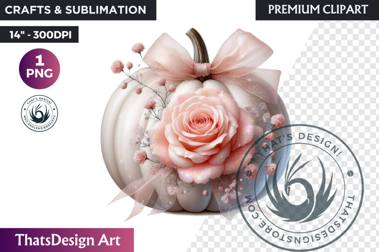 Floral baby shower Pastel coquette pumpkin with bow PNG