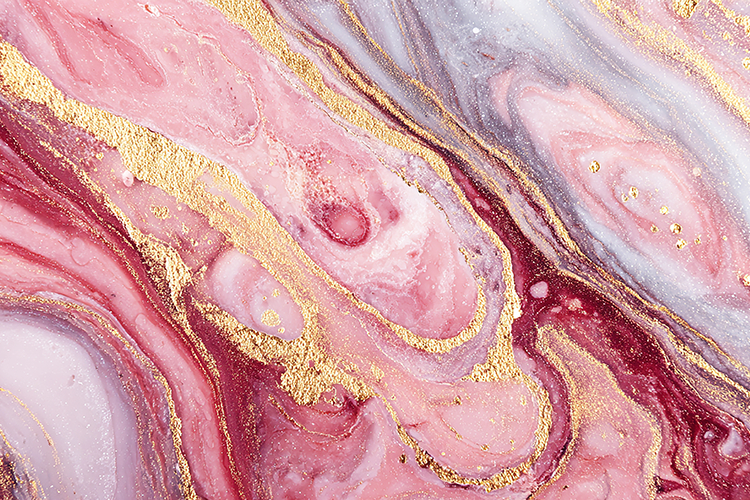 Art piece with swirling pink and gold colors