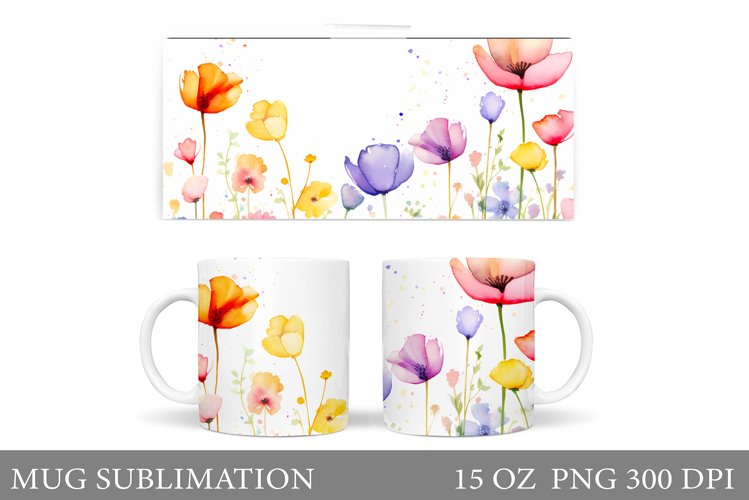 Wildflowers Mug Sublimation. Flowers Mug Wrap Design