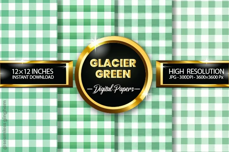 Glacier Green Gingham Digital Papers 04 Variations