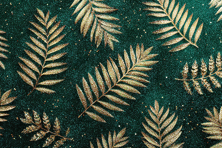 Gold Glitter Palm Leaves Pattern | Emerald Green Texture