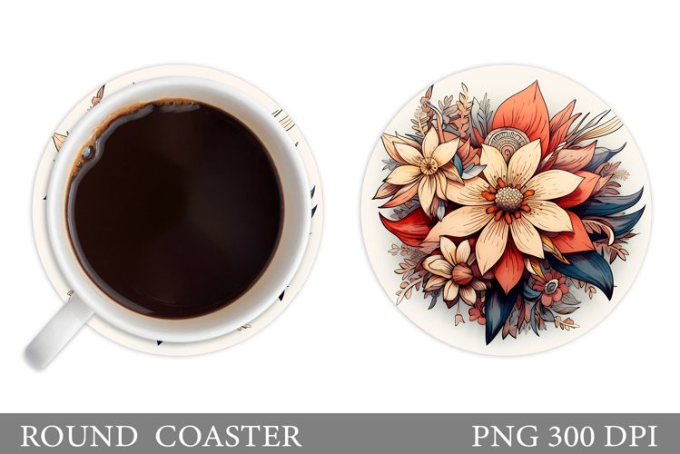Flowers Coaster Design. Round Coaster Flowers