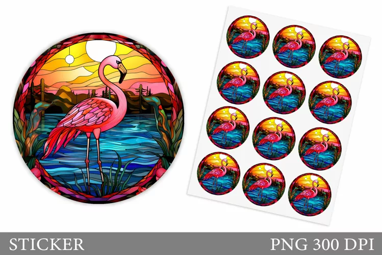Flamingo Sticker Design. Stained Glass Flamingo Sticker