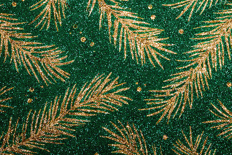 Gold Glitter Pine Branch Pattern | Emerald Christmas Texture