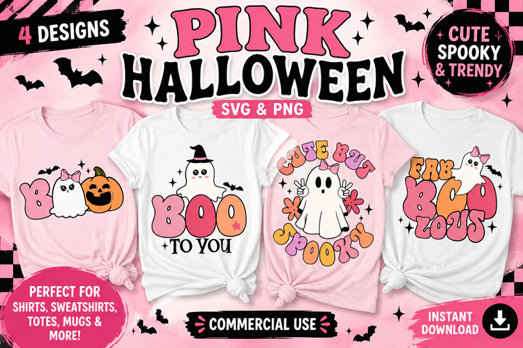 Pink Halloween SVG PNG, Cute Ghost Spooky Season