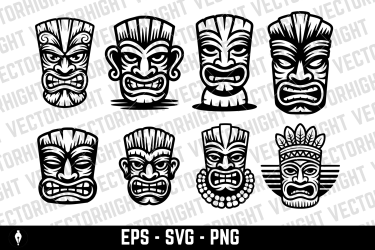 Tiki tribal wooden mask set and Tiki mug. Hawaiian tradition