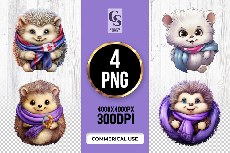Cute Hedgehog With Scarves clipart sublimation png