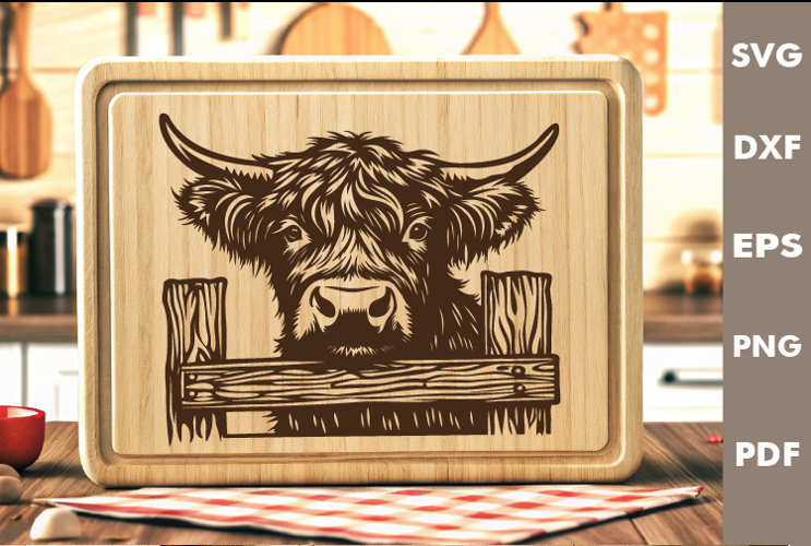 Highland cow Design, Cutting board SVG, Laser cut, Cricut