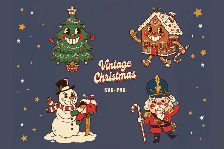 Vintage Christmas SVG PNG, Retro Gingerbread Nutcracker