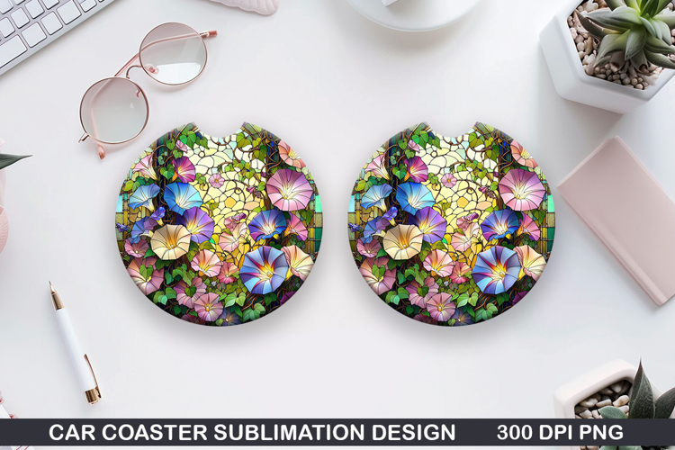 Flower Car Coaster Sublimation| Summer Flowers Coaster PNG