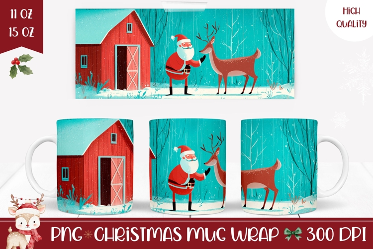 Cartoon Santa Claus Mug Design, Christmas Deer Mug Wrap