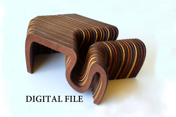 Miniature modern curled table download laser cut digital fil