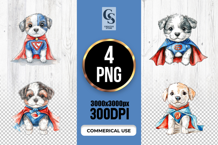 Superhero Puppy Clipart Sublimation PNG