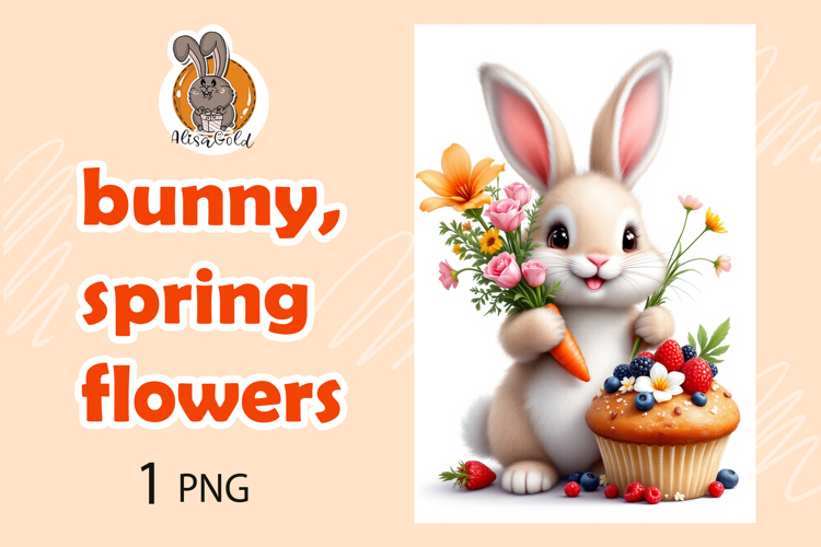 bunny, spring flowers, cupcake