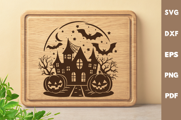 Halloween laser svg | Pumpkins, bats, castle cutting board
