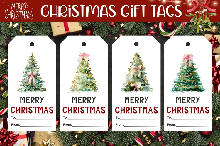 Watercolor Christmas Tree Gift Tags, Christmas Tags Designs