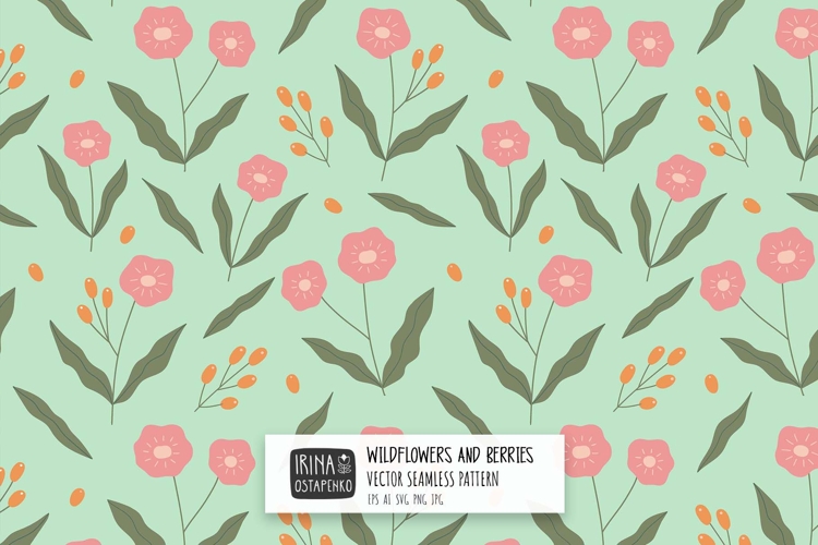 Wildflowers and Berries Seamless Pattern