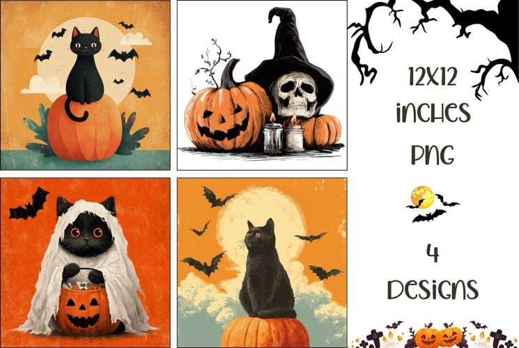 Kids Halloween Backgrounds, Cat Halloween Digital Papers