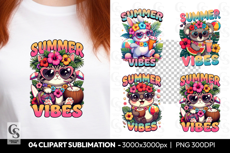 Summer Vibes Animal Clipart PNG Sublimation