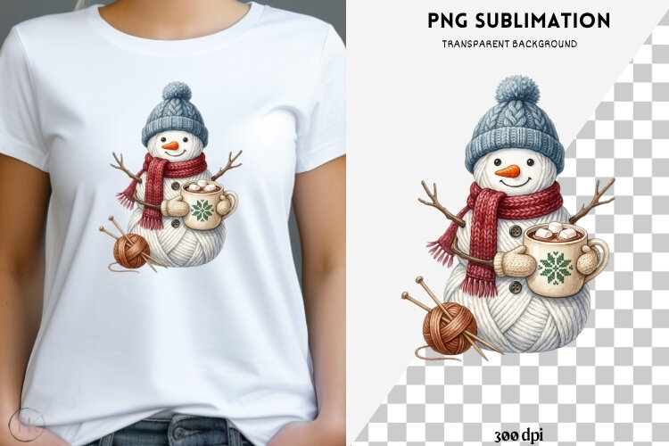 Yarn snowman png design for T-shirts example image 1