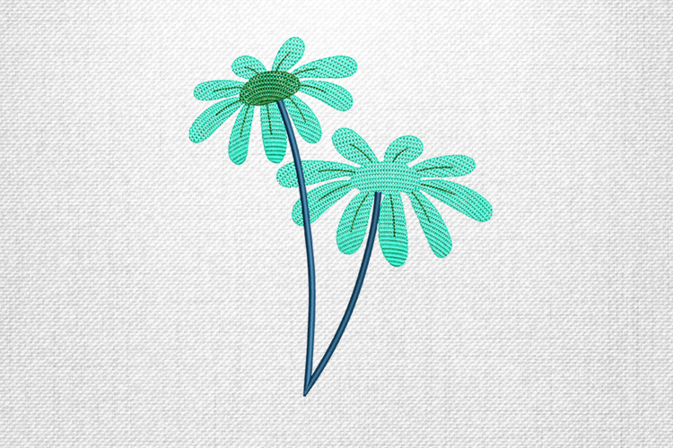 Minimal Aqua Daisy Floral Embroidery Design File example image 1