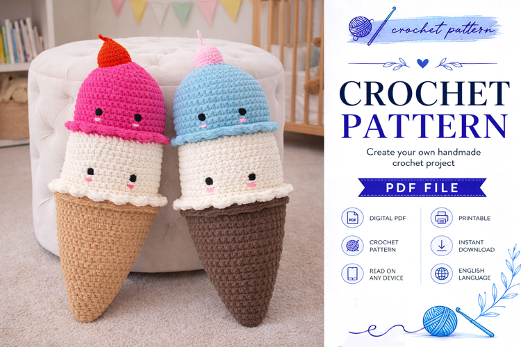 Ice Cream Cone Amigurumi Crochet Pattern PDF