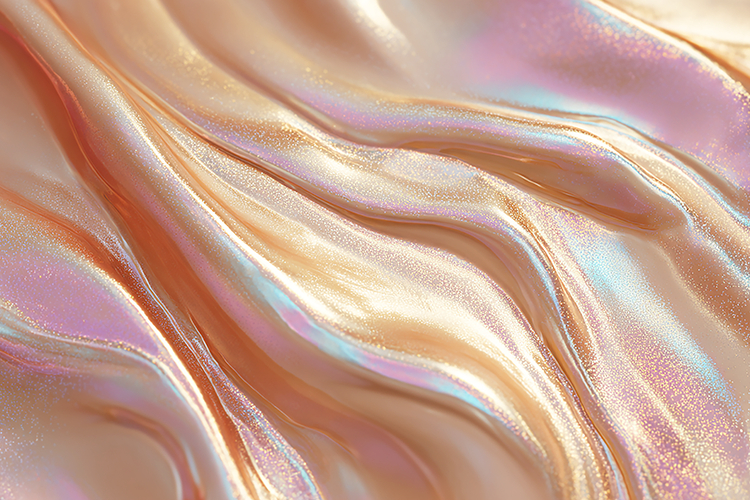 shimmering iridescent fabric with a smooth, flowing texture