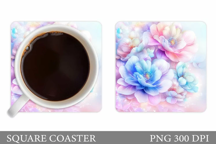 Flowers Coaster Sublimation. Floral Coaster Design