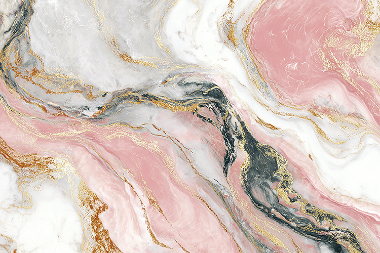 A beautiful abstract marble pattern with pink, white, & gold
