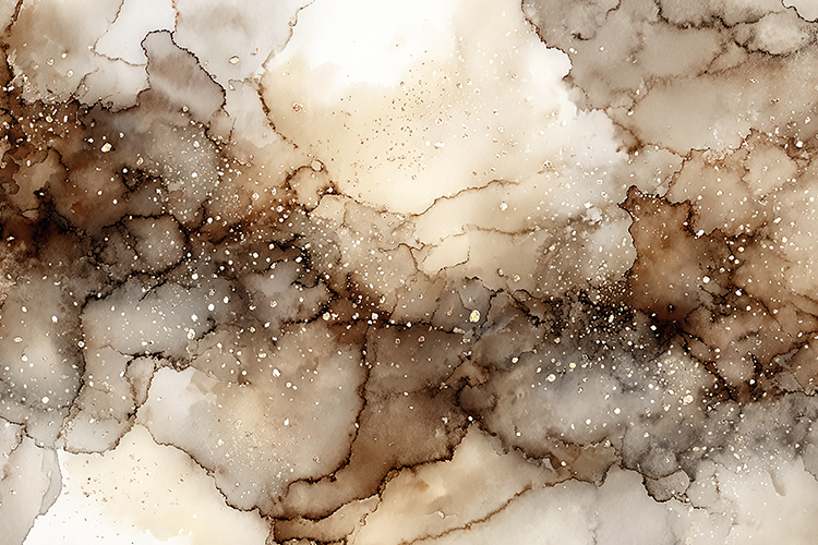 A marble surface with brown and white veins and sparkles