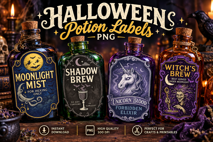 Halloween Potion Labels PNG, Witchy Magic Elixirs