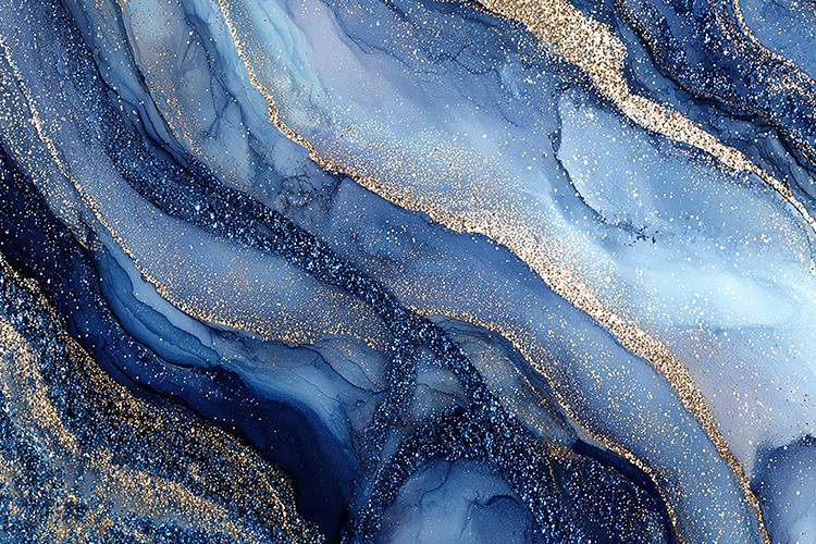 Blue and gold marble pattern with swirling designs