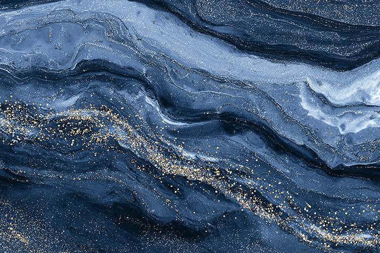 A marble with swirling waves & glittering specks