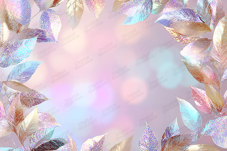 Holographic Leaves Bokeh Frame Background