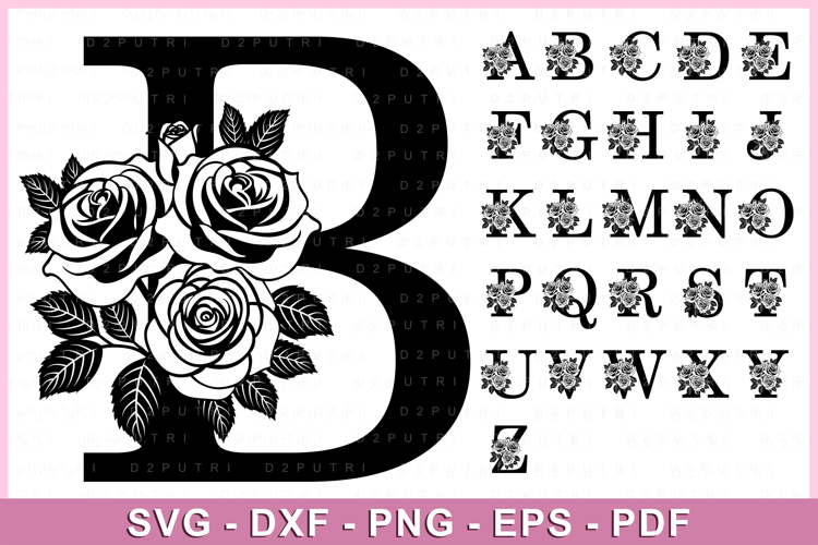 Rose Flower Monogram Letters, Monogram Font SVG Cut Files