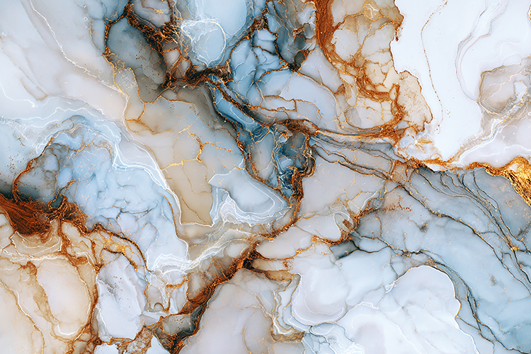 A marble surface with intricate brown & blue veins