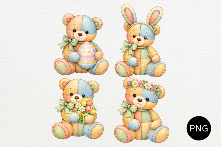 Patchwork Easter Teddy Bear PNG Bundle