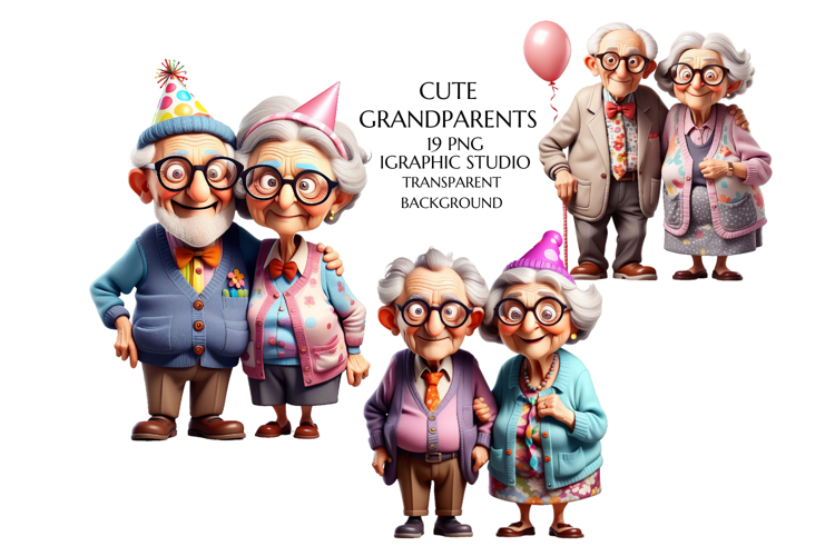 Grandparents clipart,Birthday Png, Old Couple clipart