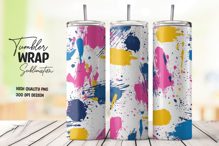 Colorful abstract splashes tumbler wrap sublimation design