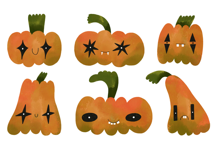 Cartoon Funny Pumpkin Faces Halloween Illustration