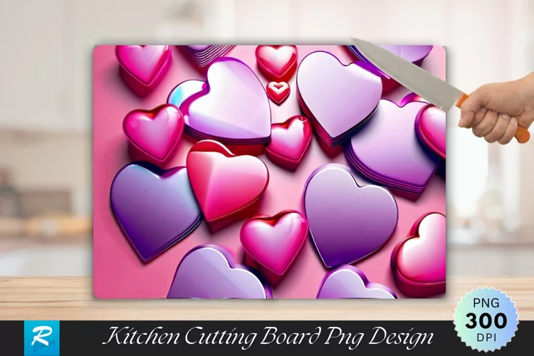 3D Heart Cutting Board Sublimation Design